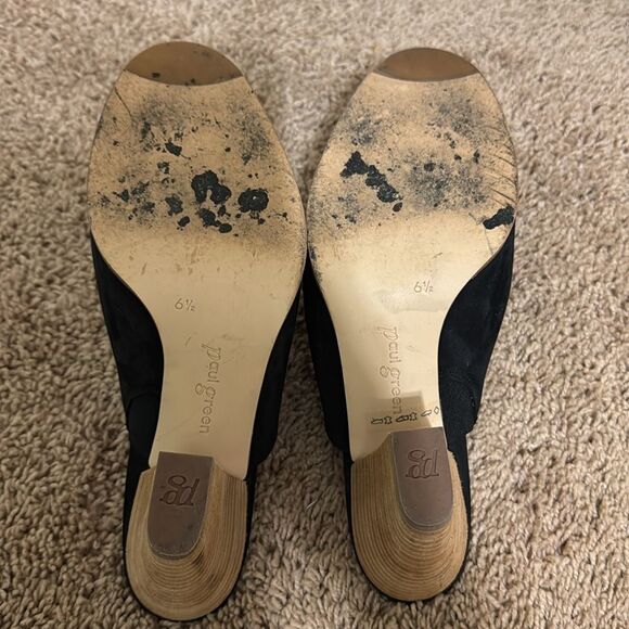 Paul Green Black Suede Slip-On 3.5" Heel Mules Shoes size 6.5 Minimalist Classic - Picture 4 of 7